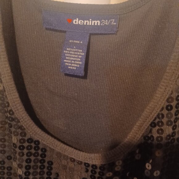 Denim 24/7 Black Sequin Stretchy Tank Top Large - Picture 2 of 4
